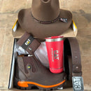 Kit Bota Masculina Adventure em Couro Legítimo e Palmilha Ortopédica +BRINDES: Chapéu, Cinto, Carteira e Copo