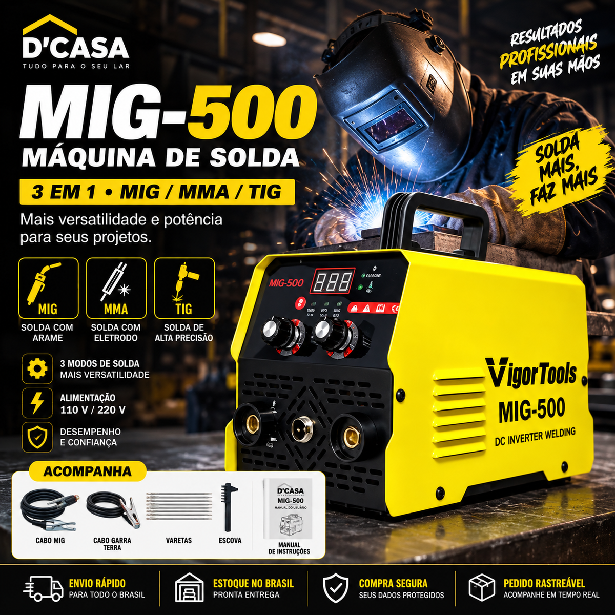 MIG-500 3 em 1 – Potência e Versatilidade Profissional.