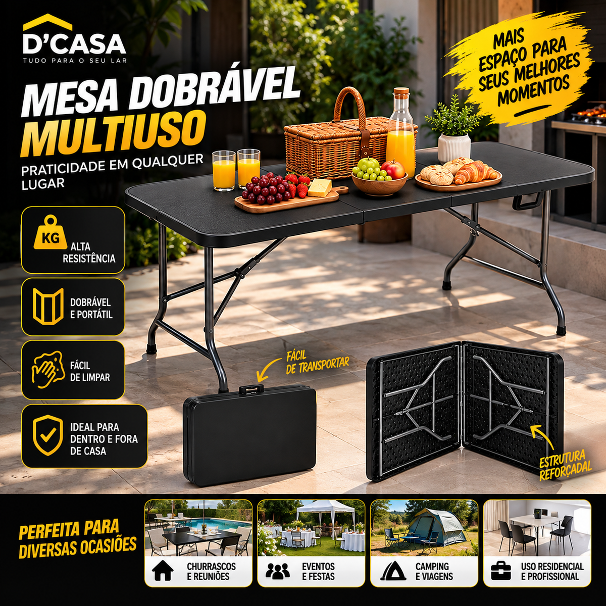 Mesa Dobrável Multiuso – Prática, Resistente e Portátil