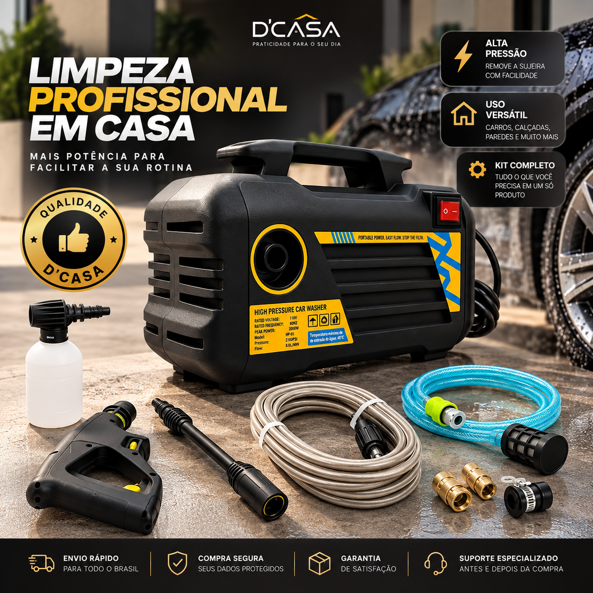 Lavadora de Alta Pressão Portátil 4800W – Kit Completo para Limpeza Pesada - BIVOLT