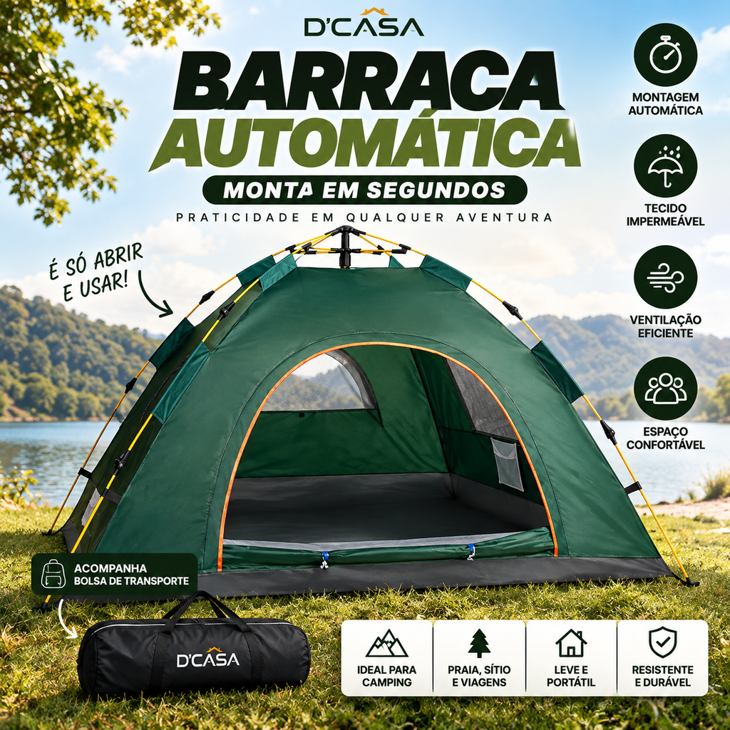 Barraca Automática + 2 Cadeiras de Brinde | Kit Camping Completo