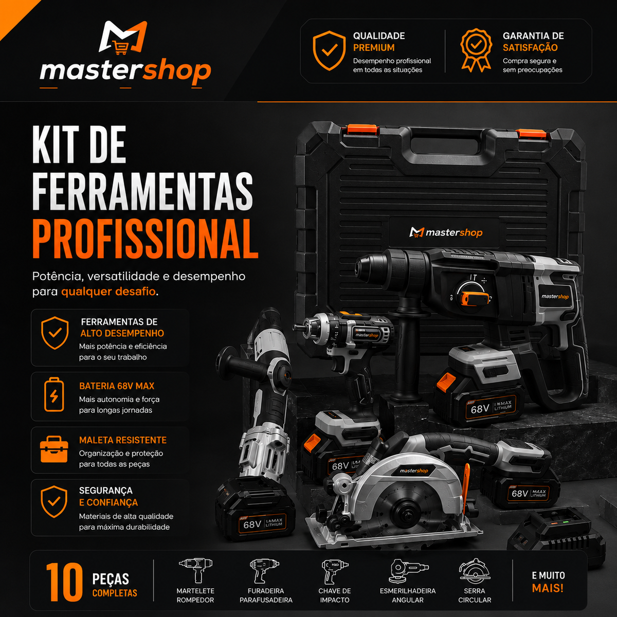 Kit Completo de Ferramentas Brushless 68V – Alto Torque, Alta Performance e Durabilidade - 1 ANO GARANTIA - ORIGINAL