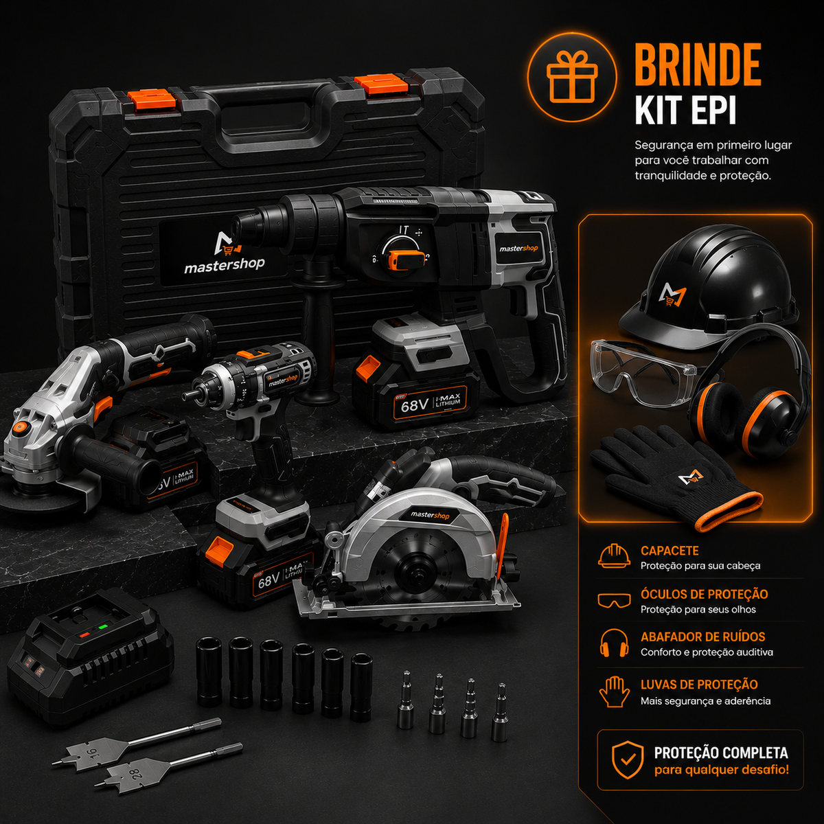 Kit Completo de Ferramentas Brushless 68V – Alto Torque, Alta Performance e Durabilidade - 1 ANO GARANTIA - ORIGINAL