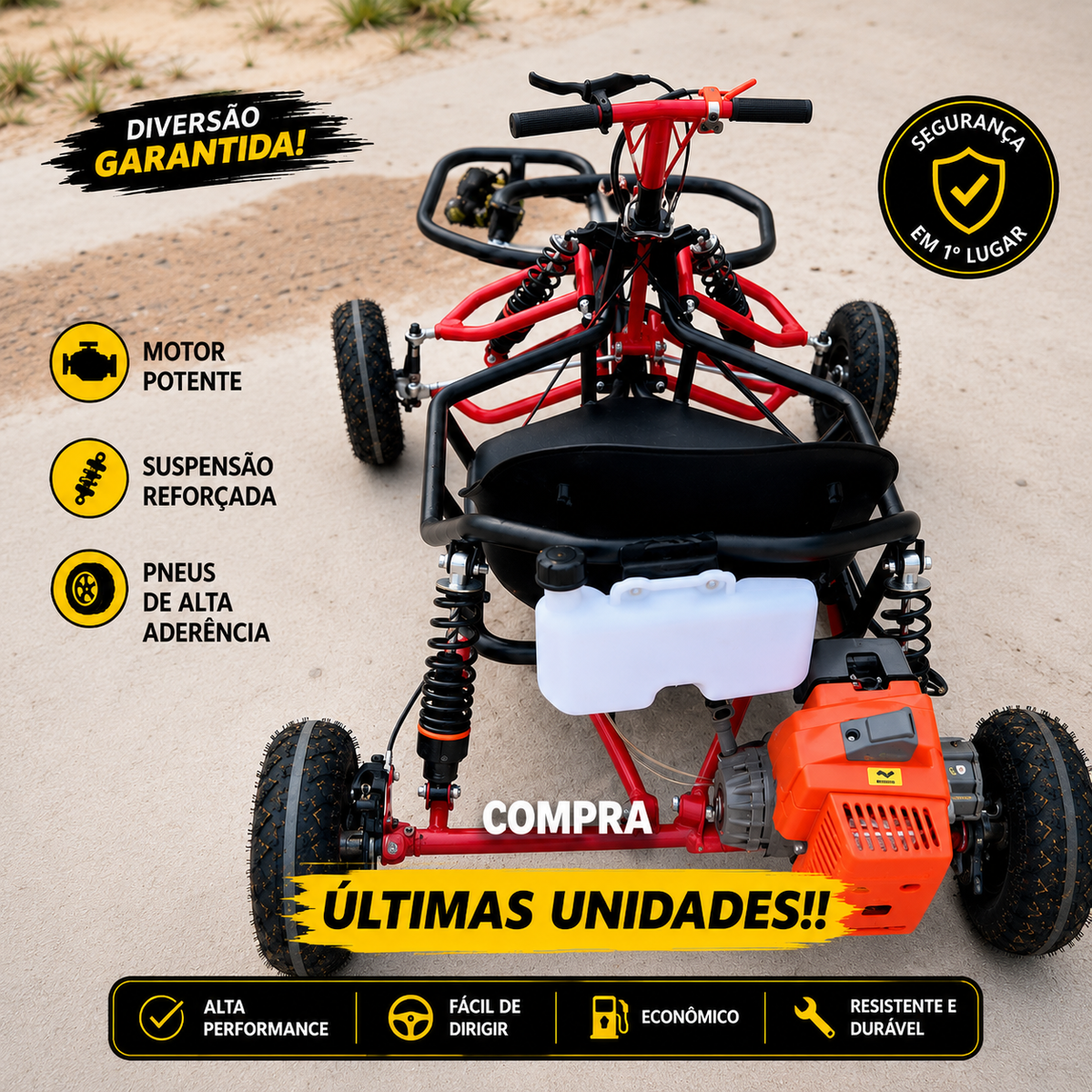 Mini Kart Off-Road Infantil a Gasolina com Suspensão Reforçada e Motor Potente