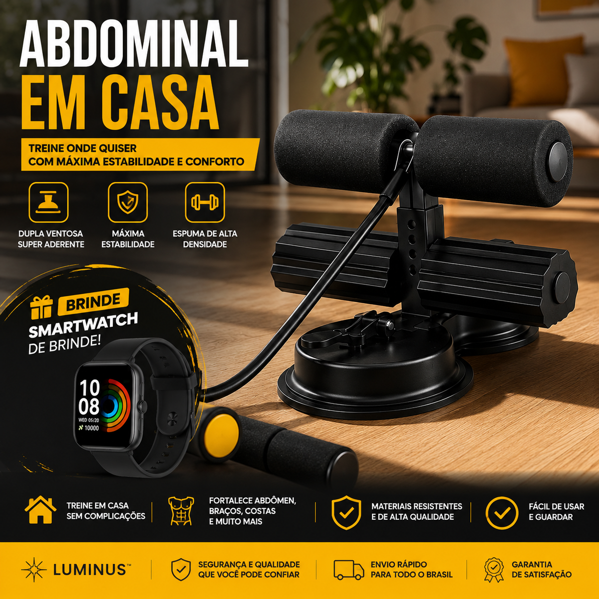 Luminus™ FitPro – Aparelho Multifuncional para Abdominal e Treino Completo + Relógio Grátis